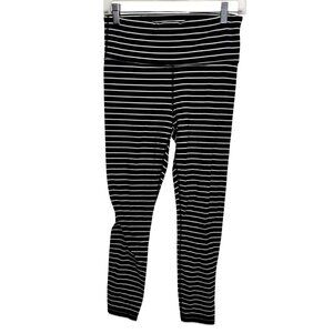 Athleta Black & White Striped Leggings M Nylon Spandex Mid-Rise Stretchy